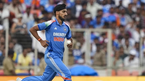 Arshdeep Singh during the third ODI against England earlier this week. (PTI)(HT_PRINT) Arshdeep Singh during the third ODI against England earlier this week. (PTI)(HT_PRINT)