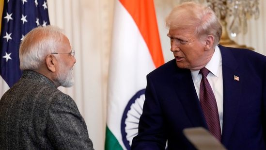 President Donald Trump was answering a question after a bilateral meeting with PM Modi.(AP) President Donald Trump was answering a question after a bilateral meeting with PM Modi.(AP)