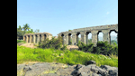 Locally called Bukka’s Bridge, this 14th century granite structure — about 200 metres long and 10 metres tall — supported a section of a 19-km aqueduct over uneven terrain. (Photo by CR Aravind) Locally called Bukka’s Bridge, this 14th century granite structure — about 200 metres long and 10 metres tall — supported a section of a 19-km aqueduct over uneven terrain. (Photo by CR Aravind)
