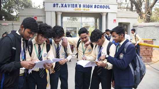 Students coming out after appearing in the Indian Certificate of Secondary Education (ICSE) Class 10th examination at St. Xavier's high school  in Patna.(Santosh Kumar)