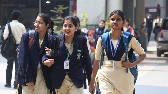 Students are seen coming out of the exam centre after appearing in the Indian Certificate of Secondary Education (ICSE)class 10th examination at St. Xavier's high school in Patna(Santosh Kumar)