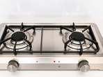 Sleek stainless steel 2-burner gas stove for efficient cooking. Sleek stainless steel 2-burner gas stove for efficient cooking.