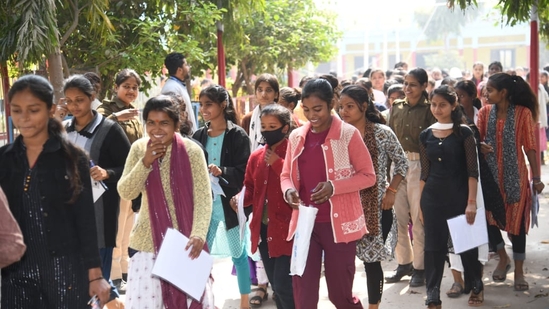 Students coming out after appearing in the Bihar School Examination Board class 10th examination at DAV high school Danapur in Patna(Santosh Kumar)
