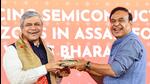 Union minister Ashwini Vaishnaw being presented a memento by Assam chief minister Himanta Biswa Sarma during Advantage Assam 2.0 infrastructure and investment summit in Guwahati on Tuesday. (ANI Photo) Union minister Ashwini Vaishnaw being presented a memento by Assam chief minister Himanta Biswa Sarma during Advantage Assam 2.0 infrastructure and investment summit in Guwahati on Tuesday. (ANI Photo)