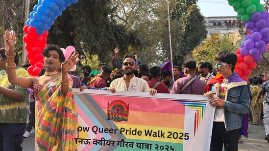 Members of LGBTQIA+ communities and allies taking out Awadh Queer Pride March in Lucknow(Photo: Mustaq Ali/HT) Members of LGBTQIA+ communities and allies taking out Awadh Queer Pride March in Lucknow(Photo: Mustaq Ali/HT)