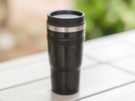 Stylish travel mug keeps drinks hot or cold on adventures. Stylish travel mug keeps drinks hot or cold on adventures.