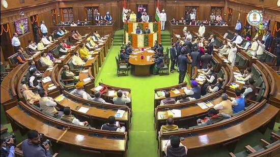 MLAs attend the first session of the eighth Delhi legislative assembly in New Delhi earlier this week. (DelhiAssemblyTelevision) MLAs attend the first session of the eighth Delhi legislative assembly in New Delhi earlier this week. (DelhiAssemblyTelevision)