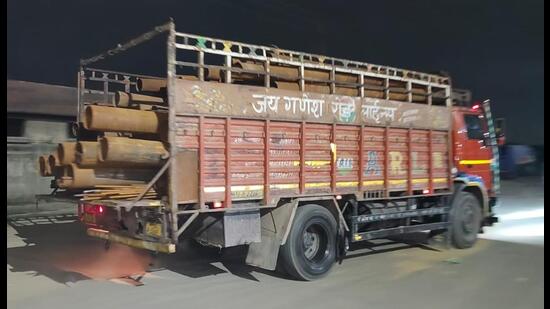 Since January 1, a total of 357 overloaded vehicles were fined, and 271 of them were seized, In all, penalties amounting to <span class='webrupee'>₹</span>1.68 crore was imposed on these vehicles. (HT Photo) Since January 1, a total of 357 overloaded vehicles were fined, and 271 of them were seized, In all, penalties amounting to <span class='webrupee'>₹</span>1.68 crore was imposed on these vehicles. (HT Photo)