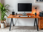 Sleek and modern computer desk for productivity and organization. Sleek and modern computer desk for productivity and organization.