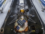 In this undated image released by NASA, Intuitive Machines’ newest lunar lander is seen attached to a SpaceX Falcon rocket. (NASA via AP)(AP) In this undated image released by NASA, Intuitive Machines’ newest lunar lander is seen attached to a SpaceX Falcon rocket. (NASA via AP)(AP)