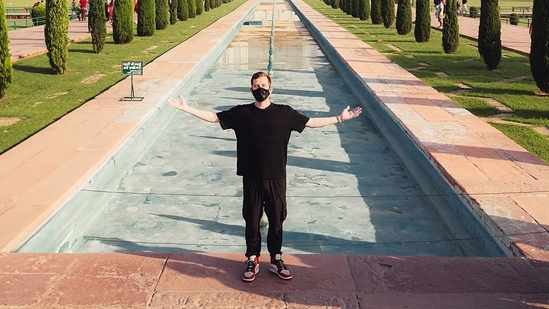 Alan Walker poses in front of the Taj Mahal in Agra during his recent trip to India(instagram) Alan Walker poses in front of the Taj Mahal in Agra during his recent trip to India(instagram)