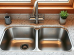 Modern stainless steel kitchen sink with sleek design and deep basin. Modern stainless steel kitchen sink with sleek design and deep basin.