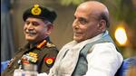 Defence minister Rajnath Singh with Chief of Army Staff General Upendra Dwivedi during DRDO-MHA collaboration conference in New Delhi on Tuesday. (PTI) Defence minister Rajnath Singh with Chief of Army Staff General Upendra Dwivedi during DRDO-MHA collaboration conference in New Delhi on Tuesday. (PTI)