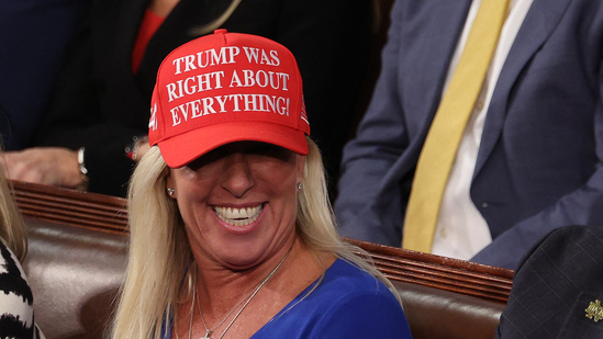 Rep. Marjorie Taylor Greene (R-GA) attends President Donald Trump's address to a joint session of Congress at Washington D.C. (AFP)