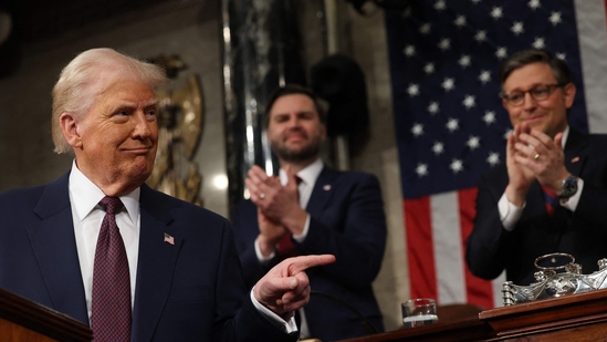 Vice President JD Vance and Speaker of the House Mike Johnson (R-LA) applaud as US President Donald Trump addresses a joint session of Congress on March 04, 2025 in Washington, DC. (AFP) Vice President JD Vance and Speaker of the House Mike Johnson (R-LA) applaud as US President Donald Trump addresses a joint session of Congress on March 04, 2025 in Washington, DC. (AFP)