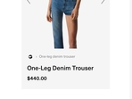 The denim piece is marketed as the “one-leg denim trouser” by French luxury brand Coperni.(Coperni) The denim piece is marketed as the “one-leg denim trouser” by French luxury brand Coperni.(Coperni)