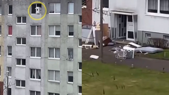 The washing machine smashed into pieces. (X/@crazyclips) The washing machine smashed into pieces. (X/@crazyclips)