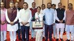 Assam chief minister Himanta Biswa Sarma and finance minister Ajanta Neog with others before the presentation of the state Budget in the Legislative Assembly in Guwahati on Monday. (PTI) Assam chief minister Himanta Biswa Sarma and finance minister Ajanta Neog with others before the presentation of the state Budget in the Legislative Assembly in Guwahati on Monday. (PTI)