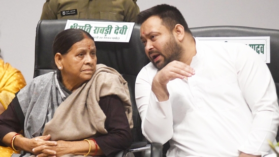 Leader of Opposition and RJD MLA Tejashwi Yadav with former Bihar chief minister Rabri Devi. ((Photo by Santosh Kumar/ Hindustan Times))