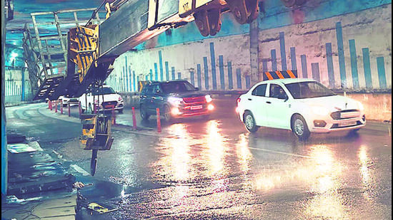 HT on March 11 had reported that the constant trickling of water from the joints of the underpass has made the road surface slippery and accident prone. (HT PHOTO) HT on March 11 had reported that the constant trickling of water from the joints of the underpass has made the road surface slippery and accident prone. (HT PHOTO)