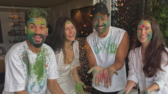 Vicky Kaushal and Katrina Kaif celebrated Holi at their Mumbai residence. Vicky Kaushal and Katrina Kaif celebrated Holi at their Mumbai residence.