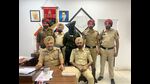 The accused Maninder Pal Singh, alias Monty, in police custody in Mohali on Saturday. (HT Photo) The accused Maninder Pal Singh, alias Monty, in police custody in Mohali on Saturday. (HT Photo)