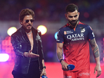 Royal Challengers Bangalore's Virat Kohli with Shah Rukh Khan before the match. The two danced to Jhoome Jo Pathan together. REUTERS/Abhijit Addya(REUTERS)