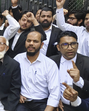 Advocates protest against the arrest of Shahi Jama Masjid president Zafar Ali, at a local court in Sambhal, Monday (PTI) Advocates protest against the arrest of Shahi Jama Masjid president Zafar Ali, at a local court in Sambhal, Monday (PTI)