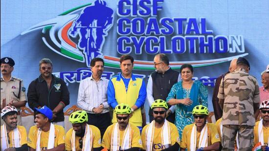 MS Dhoni attended the CISF mega cyclothon in the midst of Indian Premier League (IPL). MS Dhoni attended the CISF mega cyclothon in the midst of Indian Premier League (IPL).