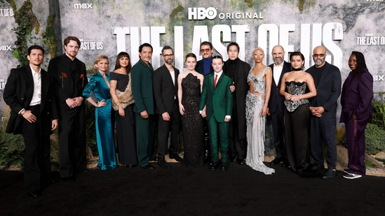 HOLLYWOOD, CALIFORNIA - MARCH 24: (L-R) Danny Ramirez, Spencer Lord, Halley Wegryn Gross, Ariela Barer, Gabriel Luna, Neil Druckmann, Kaitlyn Dever, Pedro Pascal, Bella Ramsey, Young Mazino, Tati Gabrielle, Craig Mazin, Isabela Merced, Jeffrey Wright and Rutina Wesley attend the Los Angeles premiere of the HBO original series "The Last of Us" Season 2 at TCL Chinese Theater on March 24, 2025 in Hollywood, California. Matt Winkelmeyer/Getty Images/AFP (Photo by Matt Winkelmeyer / GETTY IMAGES NORTH AMERICA / Getty Images via AFP)(Getty Images via AFP)