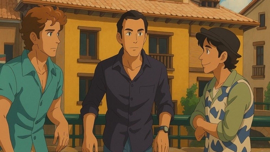 Arjun (Hrithik Roshan), Kabir (Abhay Deol) and Imran (Farhan Akhtar) from Zindagi Na Milegi Dobara (2011) too feature in Ghibli edit.