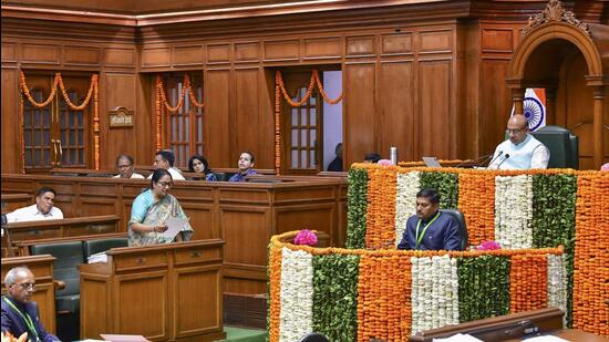 A view of the ongoing Budget Session of the Delhi Assembly. (PTI) A view of the ongoing Budget Session of the Delhi Assembly. (PTI)