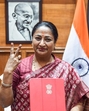 Delhi chief minister Rekha Gupta with the budget document at her office on Tuesday. (ANI Photo) Delhi chief minister Rekha Gupta with the budget document at her office on Tuesday. (ANI Photo)