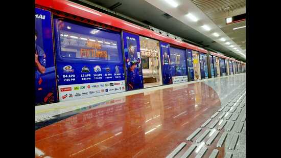 A Lucknow Metro train with posters of LSG players (Sourced) A Lucknow Metro train with posters of LSG players (Sourced)