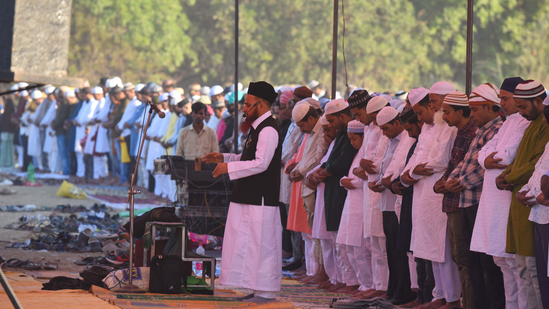 Devotees gather to offer Eid prayers at a ground in sector-29 near Leisure Valley Park in Gurugram. The state government said that in case an employee has already exhausted his/her restricted holidays, an additional restricted holiday shall be allowed.(Parveen Kumar/HT)