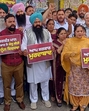 Congress leaders and workers holding a protest against Aam Aadmi Party in Ludhiana on Tuesday. (HT Photo) Congress leaders and workers holding a protest against Aam Aadmi Party in Ludhiana on Tuesday. (HT Photo)