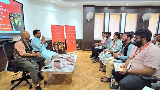 Asim Arun interacting with students in Lucknow on Tuesday (HT Photo)