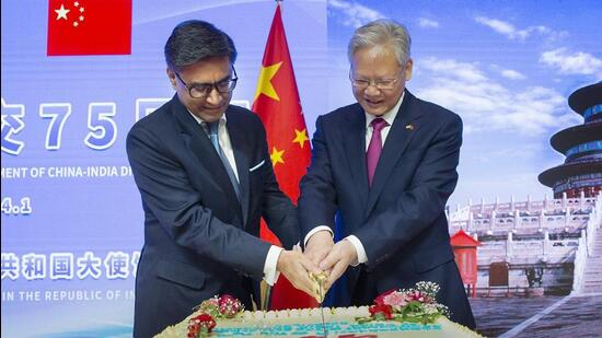 Vikram Misri’s presence at the reception hosted by Chinese ambassador Xu Feihong marked a significant turnaround from India’s practice of deputing a junior diplomat to embassy events (X/ChinaSpox_India) Vikram Misri’s presence at the reception hosted by Chinese ambassador Xu Feihong marked a significant turnaround from India’s practice of deputing a junior diplomat to embassy events (X/ChinaSpox_India)