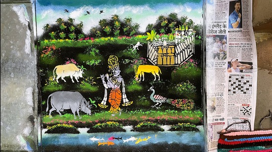 Lord Krishna in a jal sanjhi work by Rajesh Vaishnav (Veidehi Gite) Lord Krishna in a jal sanjhi work by Rajesh Vaishnav (Veidehi Gite)