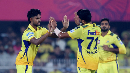 Chennai Super Kings' Matheesha Pathirana celebrates with teammates(REUTERS)