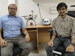 In the picture: Dr Ayon Chakraborty (L), Dept of CSE, IIT Madras and Amartya Basu, Research Scholar, IIT Madras with the devices developed for First Responders. (Handout) In the picture: Dr Ayon Chakraborty (L), Dept of CSE, IIT Madras and Amartya Basu, Research Scholar, IIT Madras with the devices developed for First Responders. (Handout)