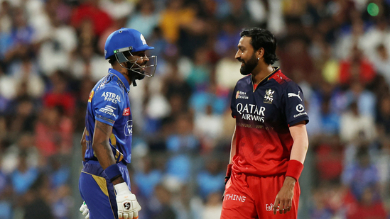 Royal Challengers Bengaluru ended their decade-long winless run at the Wankhede Stadium against Mumbai Indians with a 12-run win on Monday. In what ended up being a thrilling encounter, at the centre of it towards the end were the efforts of MI captain Hardik Pandya and RCB all-rounder, and his brother, Krunal Pandya. Hardik's 15-ball 42 brought MI back into the game from a seemingly hopeless situation but Krunal had the last laugh, keeping MI out in the last over and finishing with figures of 4/45. (REUTERS)