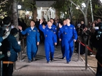The crew including members of the 73rd long-term expedition Roscosmos cosmonauts Sergey Ryzhikov (C), Alexey Zubritskiy (R) and US NASA astronaut Jonathan Yong The crew including members of the 73rd long-term expedition Roscosmos cosmonauts Sergey Ryzhikov (C), Alexey Zubritskiy (R) and US NASA astronaut Jonathan Yong