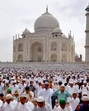 Muslims offer prayers at a mosque in the premises of the Taj Mahal in Agra. (PTI) Muslims offer prayers at a mosque in the premises of the Taj Mahal in Agra. (PTI)