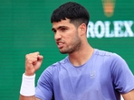 Spain's Carlos Alcaraz reacts after a point(AFP) Spain's Carlos Alcaraz reacts after a point(AFP)