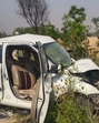 The car met with an accident on the Zirakpur-Bathinda National Highway near Sangrur on Tuesday. (HT) The car met with an accident on the Zirakpur-Bathinda National Highway near Sangrur on Tuesday. (HT)