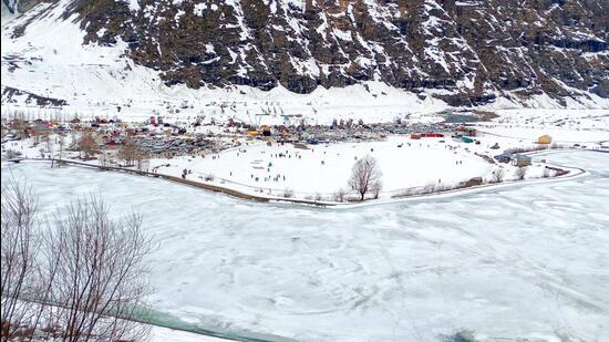 A sheet of snow over the Sissu Lake in Lahaul-Spiti. (ANI Photo) A sheet of snow over the Sissu Lake in Lahaul-Spiti. (ANI Photo)
