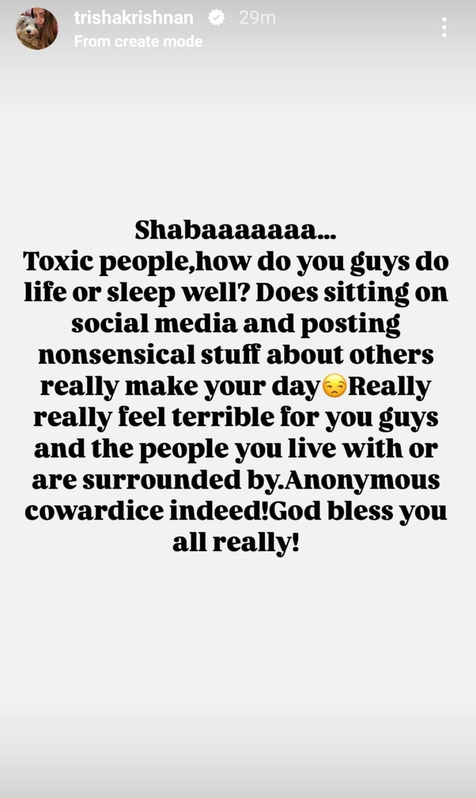 Trisha took to Instagram on Friday morning to hit back at social media hate Trisha took to Instagram on Friday morning to hit back at social media hate