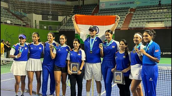 India confirmed their playoff berth in the Billie Jean King Cup after bagging second place at the Asia-Oceania Group 1. (HT) India confirmed their playoff berth in the Billie Jean King Cup after bagging second place at the Asia-Oceania Group 1. (HT)