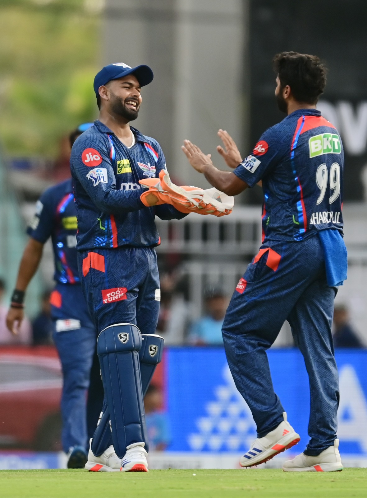 Rishabh Pant and Shardul Thakur celebrating a wicket during the match against Gujarat Titans in Saturday on Lucknow(Photos: Deepak Gupta/HT) Rishabh Pant and Shardul Thakur celebrating a wicket during the match against Gujarat Titans in Saturday on Lucknow(Photos: Deepak Gupta/HT)